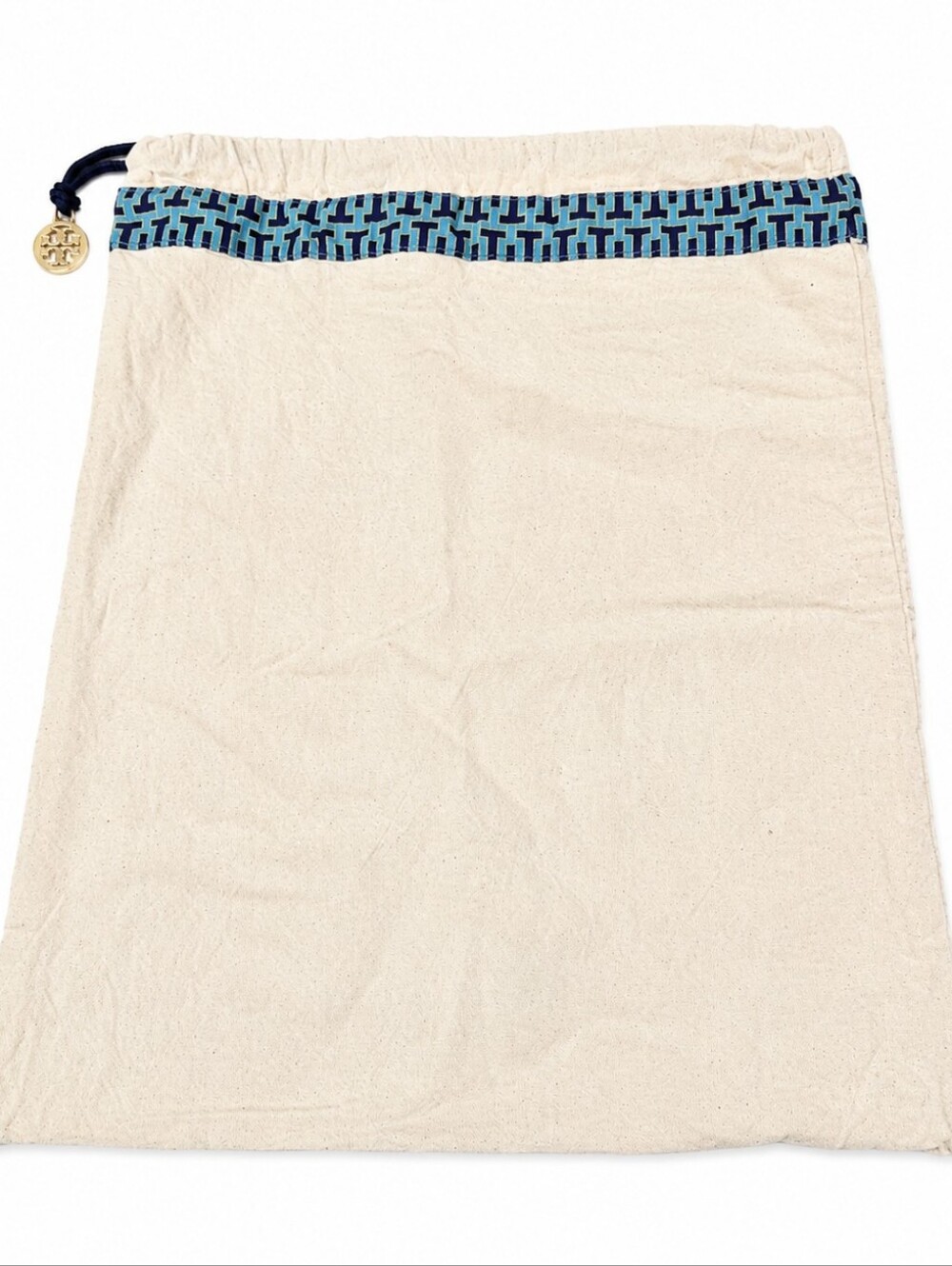 Tory Burch X 3 Ivory Blue Drawstring Dust Bag Pouch Gold Logo Charm 11x13